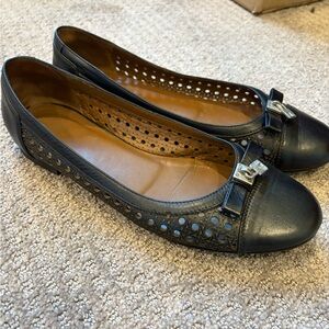 Russell & Bronley leather flats in black with lattice detail